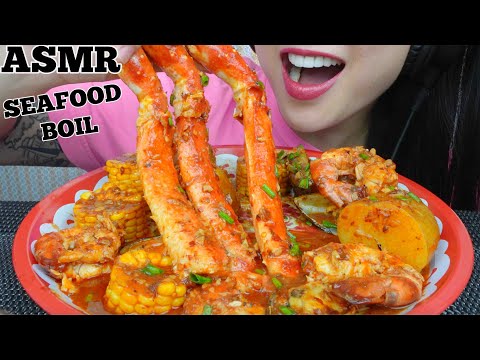 ASMR DESHELLED SEAFOOD BOIL *KING CRAB LEG, CORN, POTATOES  (EATING SOUNDS) NOT TALKING | SAS-ASMR