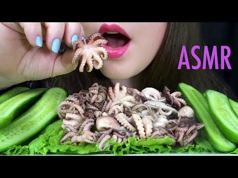 ASMR Marinated BABY OCTOPUS + Cucumber [Eating Sounds]