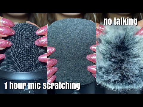 ASMR 1 hour of different mic scratching (no cover, cover, fluffy cover!