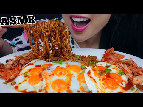 ASMR BLACK BEAN NOODLES + FRIED EGGS + KIMCHI (EATING SOUNDS) NO TALKING | SAS-ASMR