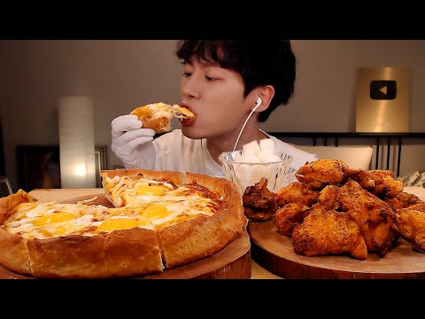 MUKBANG 신메뉴 치킨 피자 먹방! 와인도 짠~ CHICKEN EATING SOUNDS[SIO ASMR 시오]