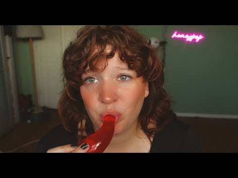 ASMR eating giant spicy gummy and rambling (intense mouth sounds, chatting)