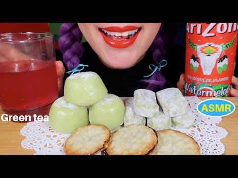 ASMR GREEN TEA MOCHI ICE CREAM+GREEN TEAMOCHI (RICE CAKE)EATING SOUND| 녹차찹쌀떡 아이스크림+녹차떡 |CURIE.ASMR