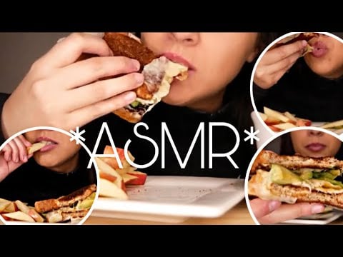 ASMR EATING grilled sandwich and apple slices - ASMR LIPS satisfying sounds