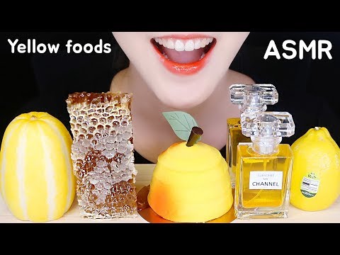 YELLOW FOOD ASMR HONEYCOMB, CAKE, LEMON, PERFUME, ETC EATING ASMR NO TALKING