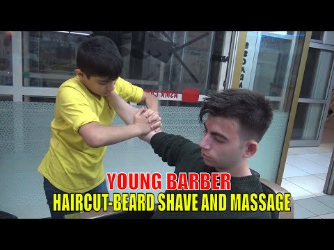 ASMR YOUNG TURKISH BARBER MASSAGE=NECK CRACK=HAIRCUT=BEARD SHAVE=head,back,foot,face,ear,arm massage