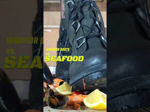 Warrior Boots vs. Mussels! Oddly Satisfying Food Crushing! ASMR