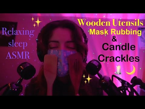ASMR Medical Mask Mic & Utensil Rubbing, Wooden Tapping & Candle Crackle Whispers.