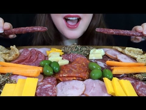 ASMR Charcuterie Board [Meat, Cheese, Pork Rinds, Veggies] EXTREMELY SATISFYING EATING SOUNDS!