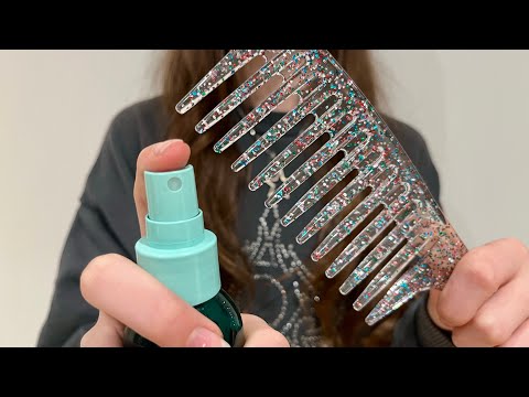 ASMR Spraying + Combing your hair | LOTS of spray sounds | camera combing | lo-fi | no talking 