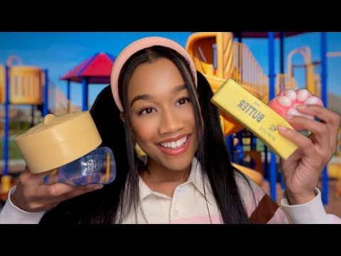 ASMR Girls on The Playground Sells You Squishies 🧸🛝 (Dumpling, NeeDoh, and Butter Squishy)