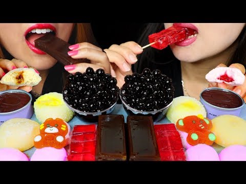 ASMR BOBA TAPIOCA PEARLS, STRAWBERRY JELLY, MARSHMALLOW, MOCHI, BEAN JELLY 리얼사운드 먹방 | Kim&Liz ASMR