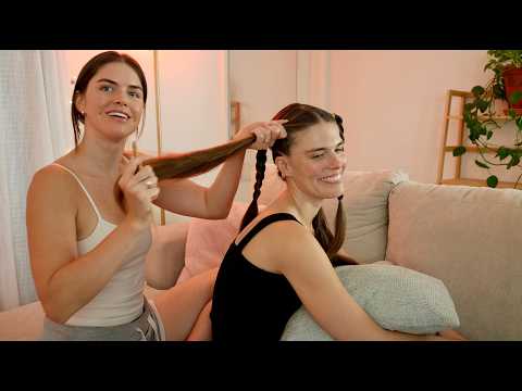 ASMR ⭐️💘 Playing With Each Other's Hair, Fun Hairstyles, Braiding, Clips, Chatty Whisper