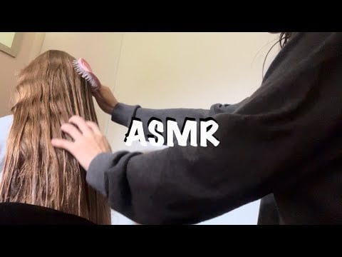 ASMR real person hair play and brushing /w sis