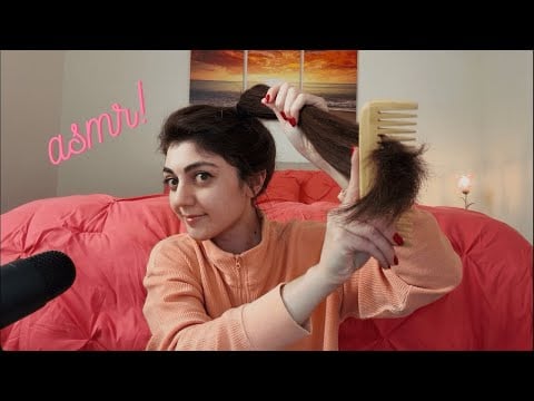 ASMR hair brushing! [hair over face, ponytail play, background noise for relaxing and sleep] :)