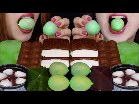 ASMR CHOCOLATE MELON EGG CAKES, MATCHA MOCHI ICE CREAM CUP, BUBBLY CHOCOLATE, BIG ICE CREAM SANDWICH