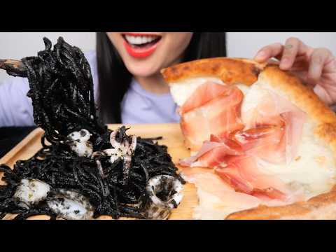 PIZZA + SQUID INK PASTA (ASMR EATING SOUNDS) NO TALKING | SAS-ASMR