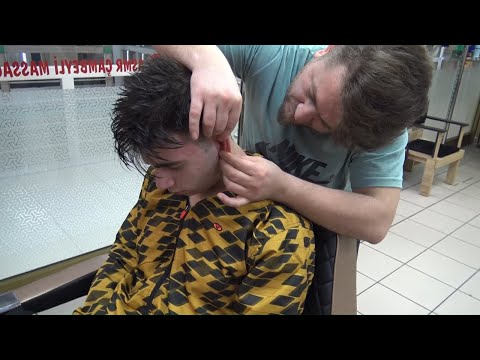 ASMR TURKISH BARBER + HAIRCUT + NECK CRACK + EAR BURN + head, back, neck, face, ear, sleep massage