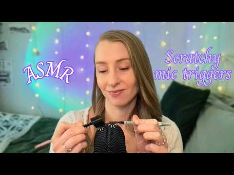 ASMR Mic Scratching with Eyebrow Brushes🎙️Fluffy Cover, Pop Filter & Bare Mic Sounds 🫠✨
