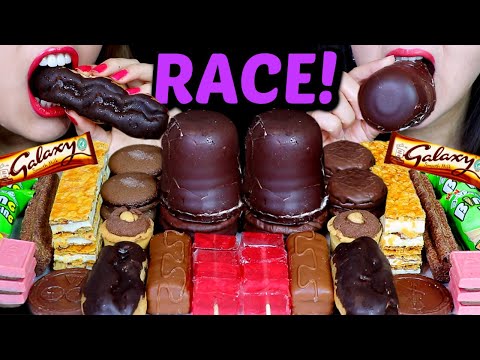 ASMR LEFTOVER DESSERT RACE! GIANT CHOCOLATE MARSHMALLOW, GALAXY CAKE BAR, JELLY CANDY, CHOCO PIE 먹방