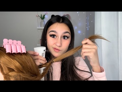 ASMR| Girl who’s OBSESSED with you does your HAIR in CLASS?!