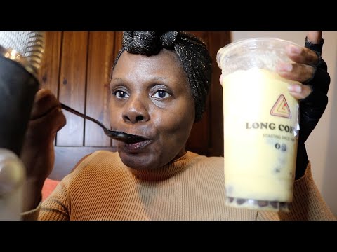 Slurping Passion Fruit Frozen Bubba Tea ASMR Eating Sounds