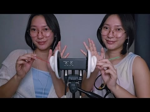 ASMR Ear Cleaning Fluffy Twins ฝาแฝดแคะหูให้คุณด้วยไม้ขนฟู ☁️🦻