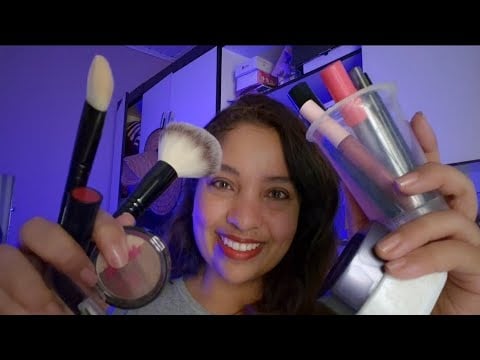 ASMR Maquiagem num rostinho de madeira 🌳 tapping, esponjas, pincéis, sons cremosos,sons na madeira