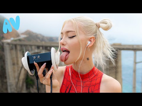 ASMR spider girl licks your ears on the cali coast