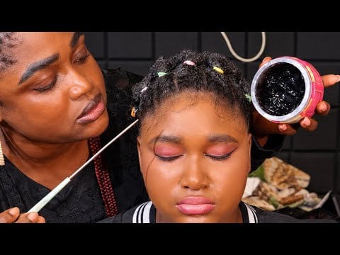 Asmr✨styling my sisters hair | laying her edges | hair parting, Scalp Scratching,EAR OILING MASSAGE✨