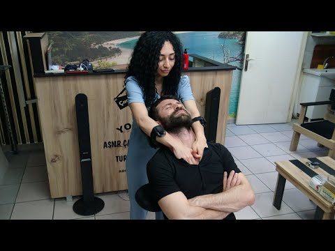 female chair chest massage &NECK CRACK& asmr head, back, ear, face, arm, neck, elbow, sleep massage