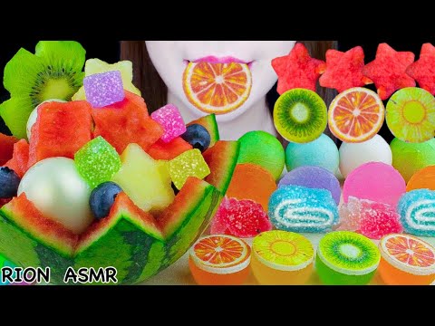 【ASMR】WATERMELON BUCKET&WAGASHI PARTY🍉🍡 FRUITS KANTEN JELLY MUKBANG 먹방 EATING SOUNDS NO TALKING