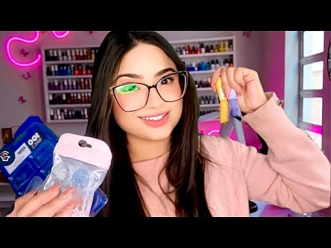 ASMR: MANICURE APLICANDO  SUAS UNHAS POSTIÇAS!💅🏻