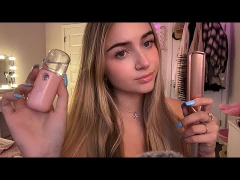 ASMR mean girl gives you a makeover💅🏼 invisible clips, hair curling, makeup