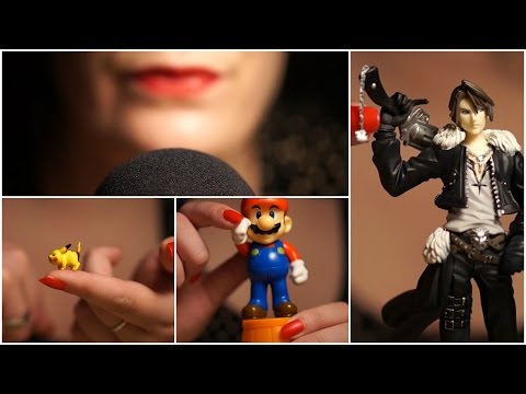 Binaural ASMR. Show & Tell: Video Game Figures (Ear-to-Ear Whispering & Tracing)