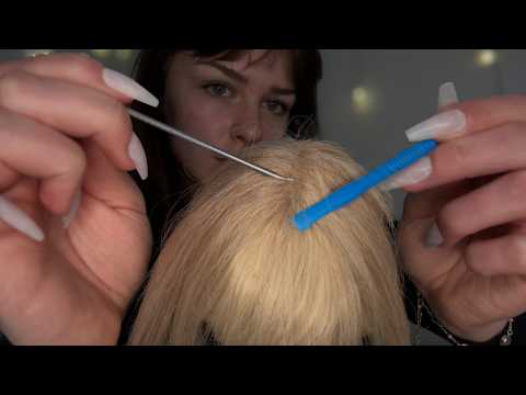 Wig on Mic Scalp Check with Tools (No Talking) [ASMR]