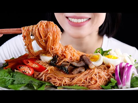ASMR Spicy Mixed Noodles with Rainbow Vegetables | Bibim-guksu | Low-Calorie Keto Soy Noodles