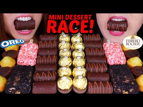 ASMR MINI DESSERT RACE! Crunchy Dove ice cream bars, Ferrero Rocher, Oreo chocolate cake bites 먹방