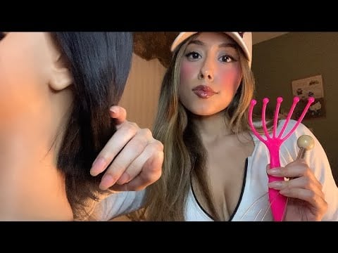 ASMR College Girl in Class Treats Your Headache (Hair brushing, Scalp Scratch, Neck Massage)