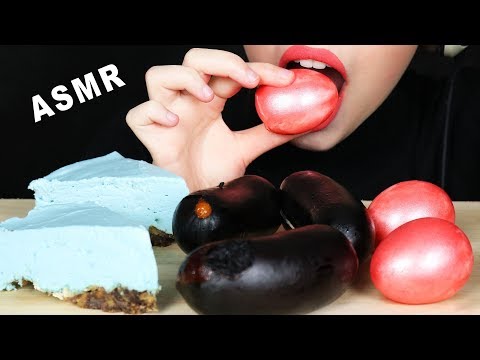 ASMR SPICY BLACK SAUSAGES, BLUE CHEESECAKE & BOILED EGGS (EATING SOUNDS) No Talking MUKBANG