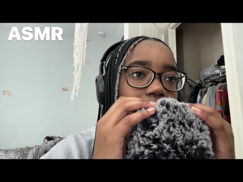 ASMR whisper ramble + fluffy mic scratching