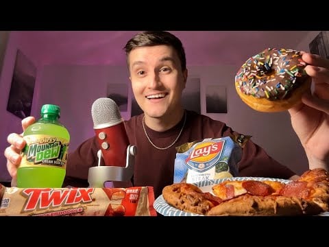 ASMR American Gas Station FOOD Mukbang (pizza, candy, junk food)