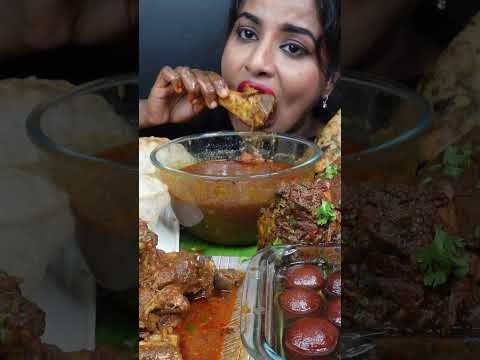 ASMR Eating Spicy Afghani Mutton Fry,Chicken Curry,Poori Masala Big Bites ASMR Eating Mukbang