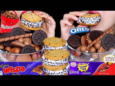 ASMR LEFTOVER COOKIE CEREAL (OREO, MALTESERS, CADBURY, FERRERO)+ CHOCOLATE ICE CREAM SANDWICH 시리얼 먹방