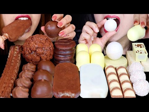 ASMR MILK + WHITE CHOCOLATE ICE CREAM BARS, MARSHMALLOWS, KINDER BUENO, CARAMEL BALL, FERRERO, PIE먹방