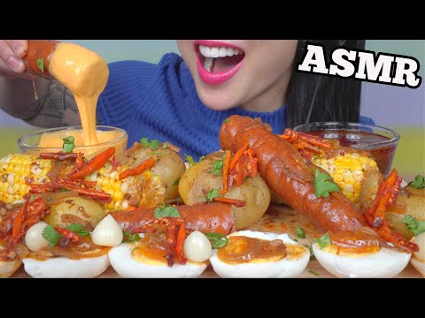 ASMR SAUSAGE POTATOES BOIL + CHEESE SEAFOOD SAUCE (EATING SOUNDS) MINIMAL LIGHT WHISPERS| SAS-ASMR