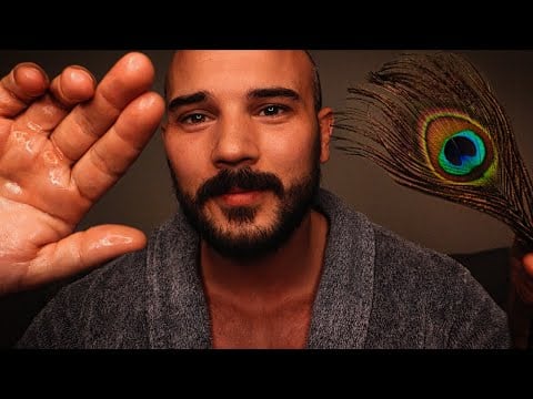 ASMR Gentle Face Massage for Sleep | Feather Tracing - Hair Brushing - British Male Whispering