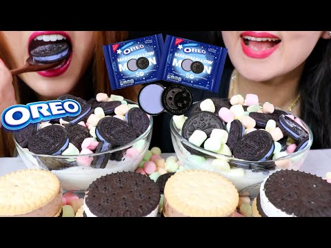 ASMR MARSHMALLOW MOON OREO CEREAL + ICE CREAM COOKIE SANDWICHES 리얼사운드 먹방 | Kim&Liz ASMR