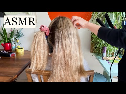 MY FRIEND TRIES ASMR 🧡 Sooo relaxing! (hair styling/hair crimping, hair play, brushing, no talking)