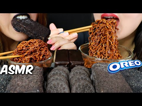 ASMR BLACK FOOD (OREO ICE CREAM, MOCHI, BLACK BEAN NOODLES, JELLY, LICORICE) 리얼사운드 먹방 | Kim&Liz ASMR